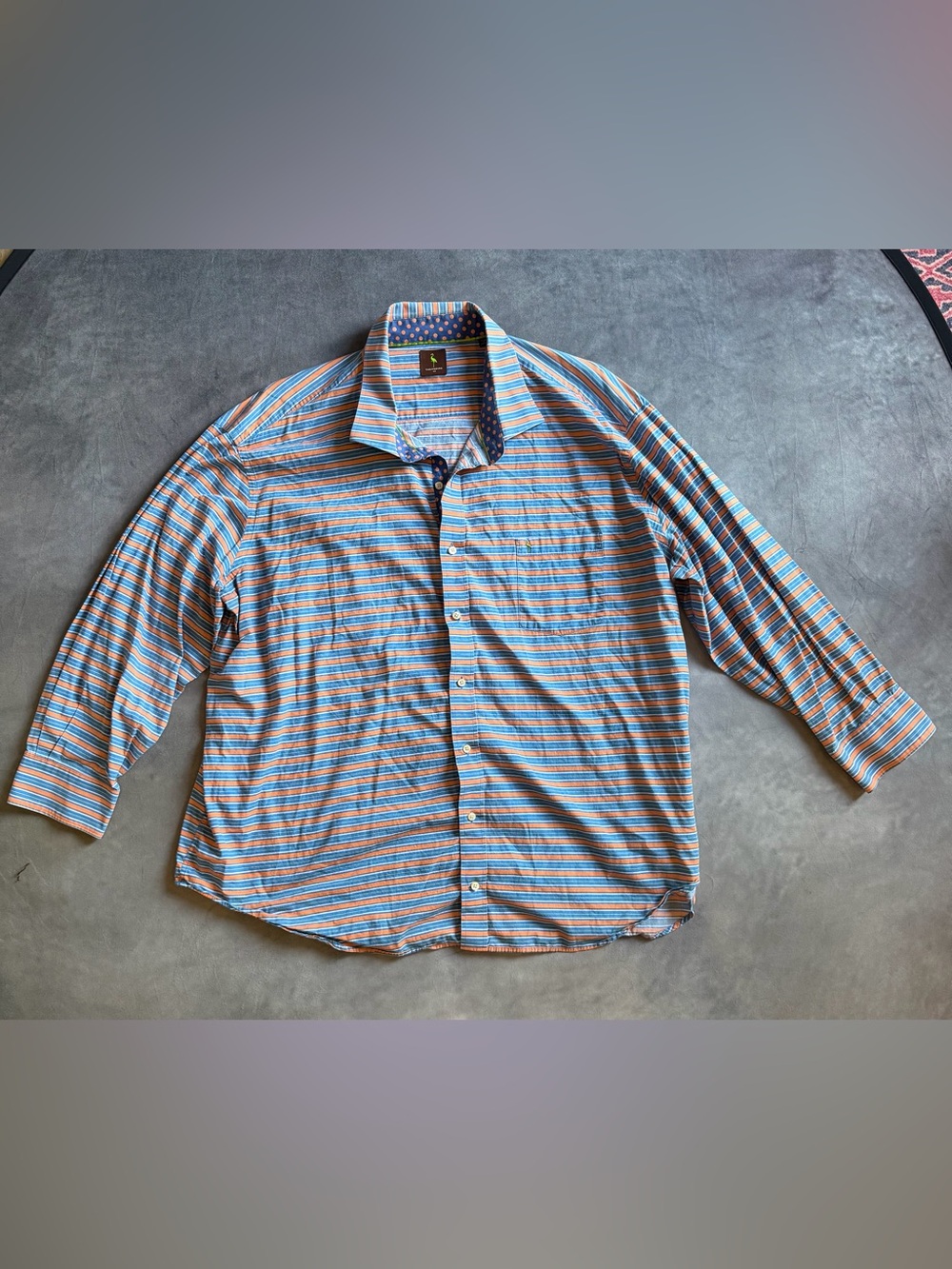 Tailorbyrd Men's Blue and Orange Striped Button-Down Shirt